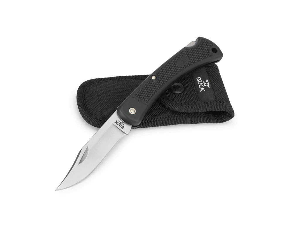 Buck 110 Folding Hunter LT knife with black nylon handle and lockback design