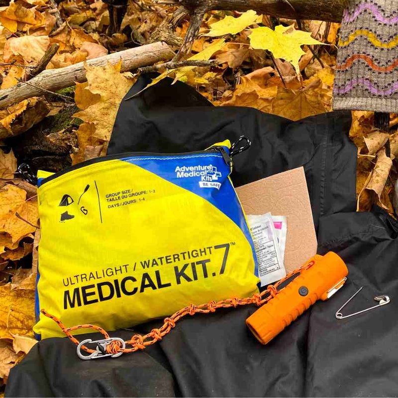 Die-cut moleskin and other supplies for blister prevention and protection included in the Ultralight/Watertight .7 kit.