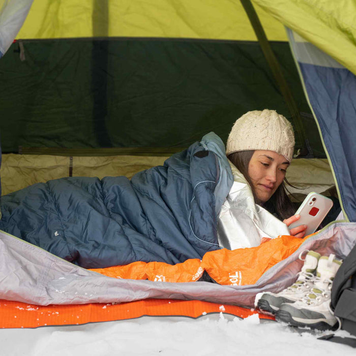 Water-resistant emergency bivvy designed to retain body heat