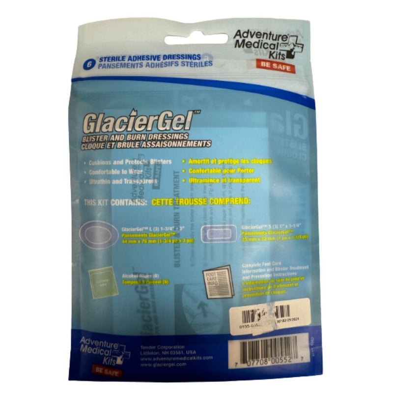 Close-up of GlacierGel hydrogel dressings designed to soothe blisters and burns, providing immediate relief.