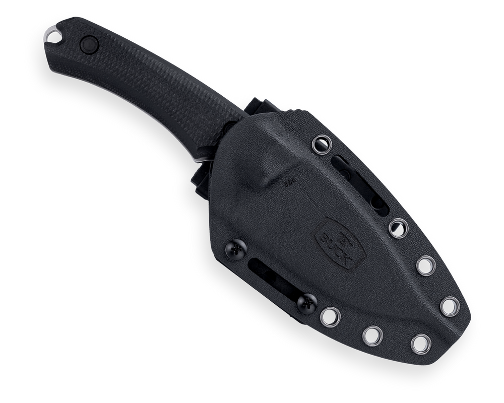 Black machine-textured G10 handle hunting knife with removable scales for easy cleaning