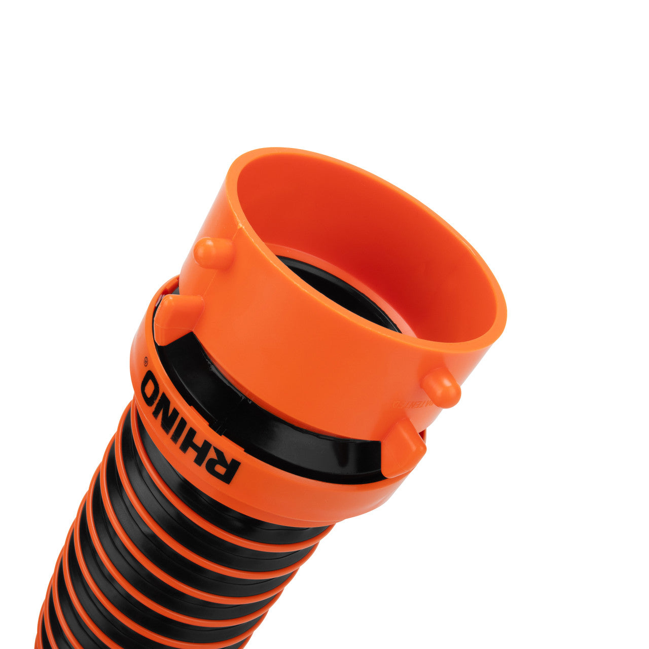 Orange and black striped cup with 'RHINO' branding on a white background