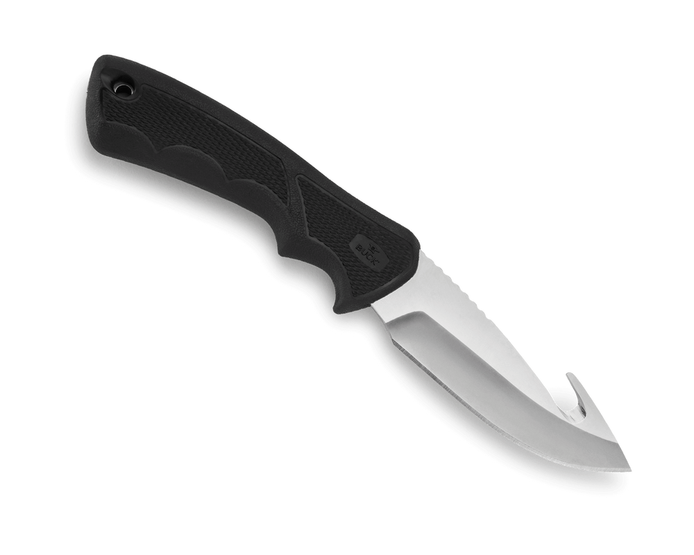 Folding knife with black handle and silver blade on a transparent background