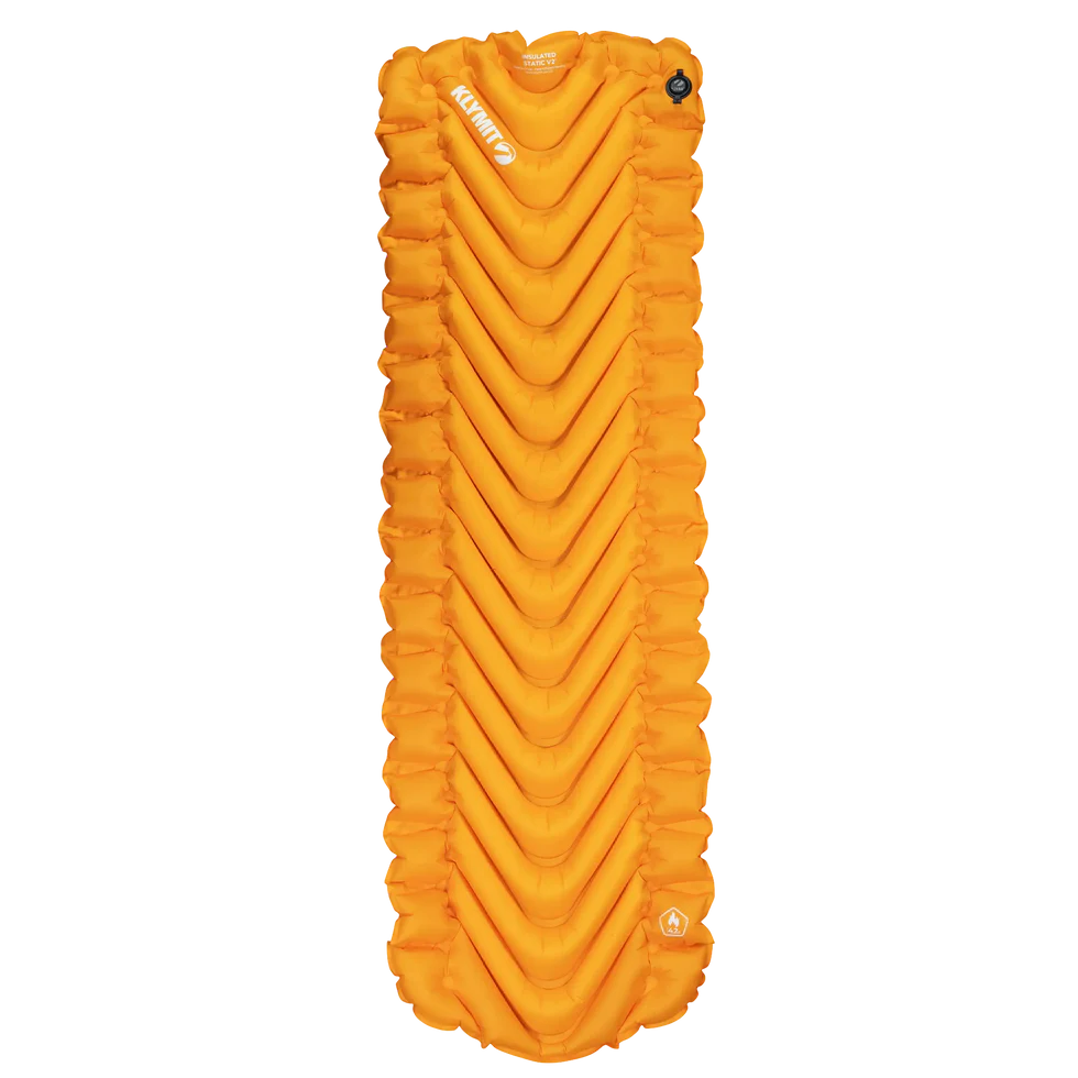 Klymit Insulated Static V2 sleeping pad, a lightweight and compact four-season camping pad with an ASTM R-Value of 4.2