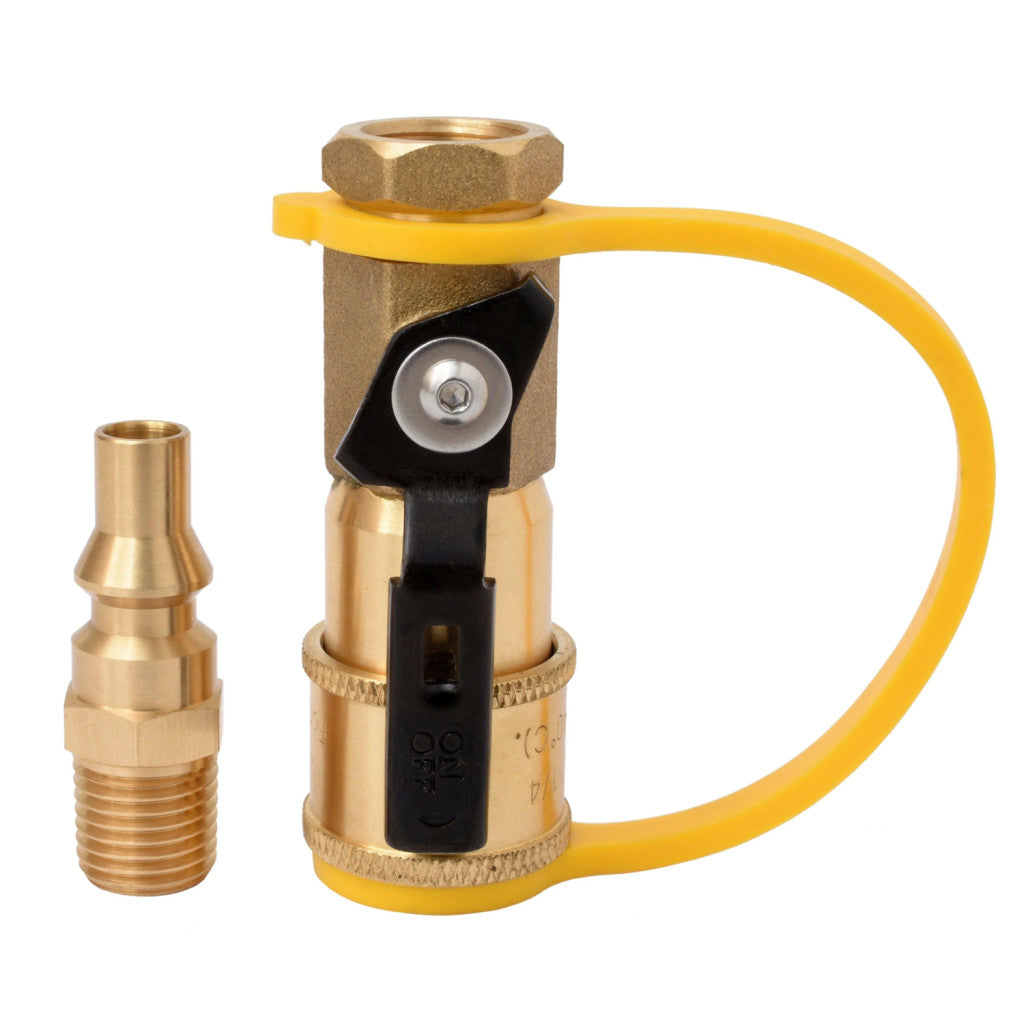 Brass propane quick connect shutoff valve 1/4 inch NPT with handle
