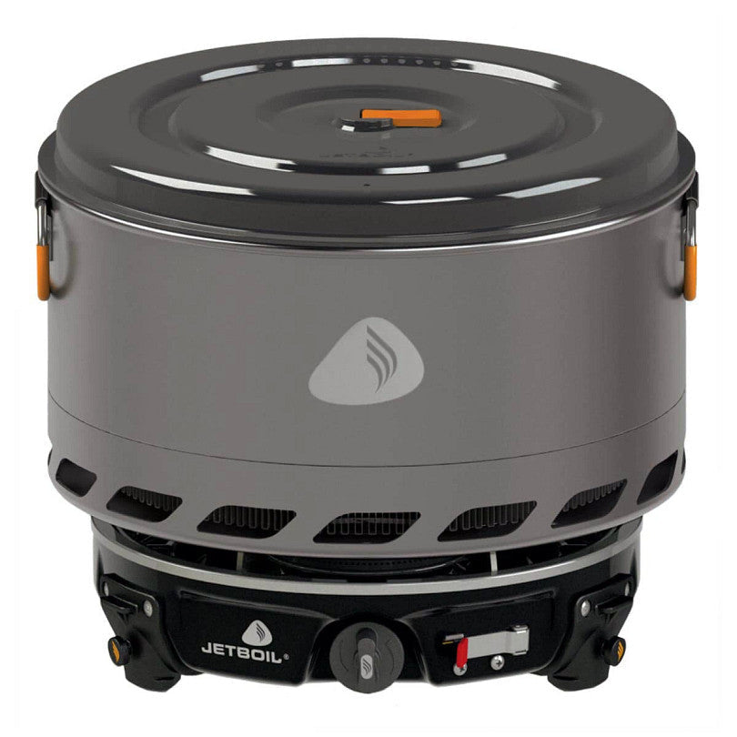 HalfGen modular stove linked with other JetLink-compatible stoves for an expanded outdoor cooking range