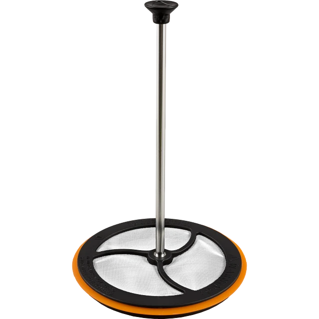 The silicone coffee press and other components fit inside for compact storage.