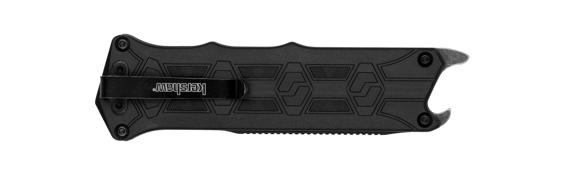 Black multi-tool with visible brand logo on a white background