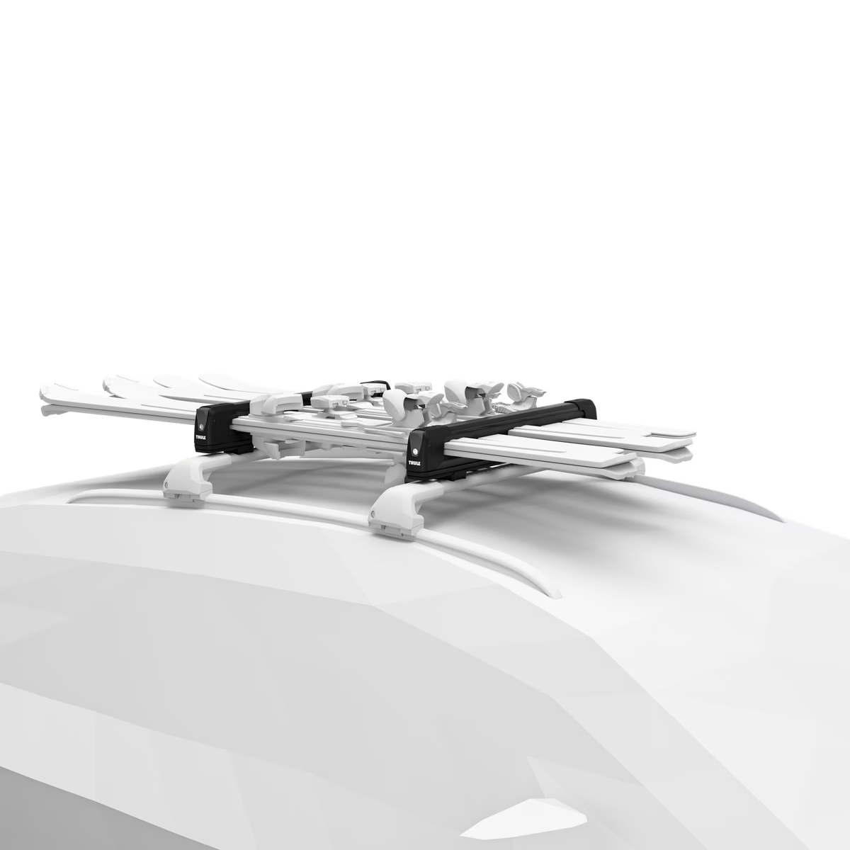 Thule rooftop ski and snowboard rack with soft rubber grip arms