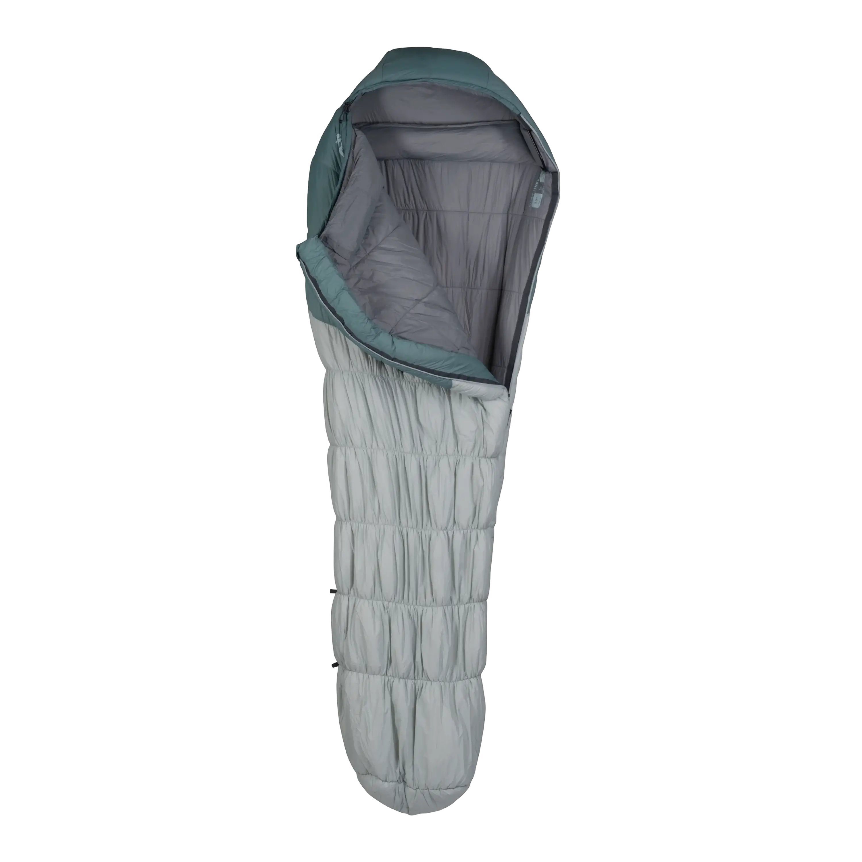 A detailed view of the Sojourn Stretch 20's flexible stretch baffles, designed to move with you while keeping insulation close to the body for maximum warmth.