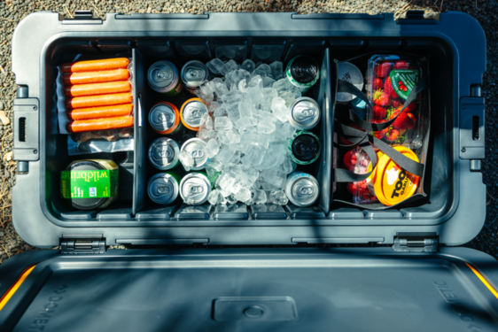 Spacious cooler with included basket and divider for organized storage