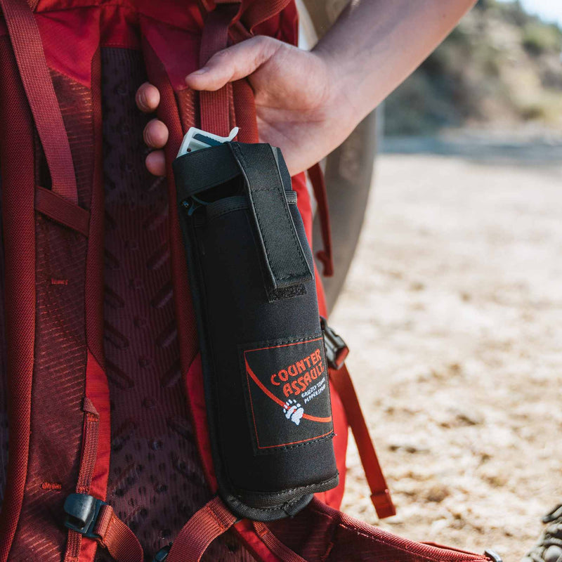 Detail of the touch closure on the nylon belt holster, designed for secure and quick access