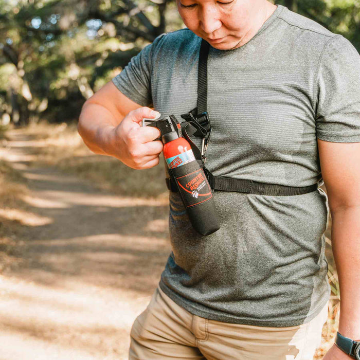 Outdoor bear spray chest holster designed for backpacking