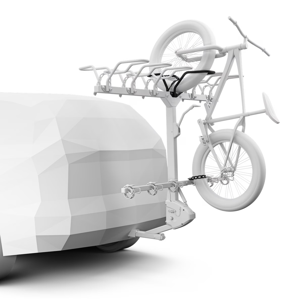 White bicycle with a trailer on a transparent background