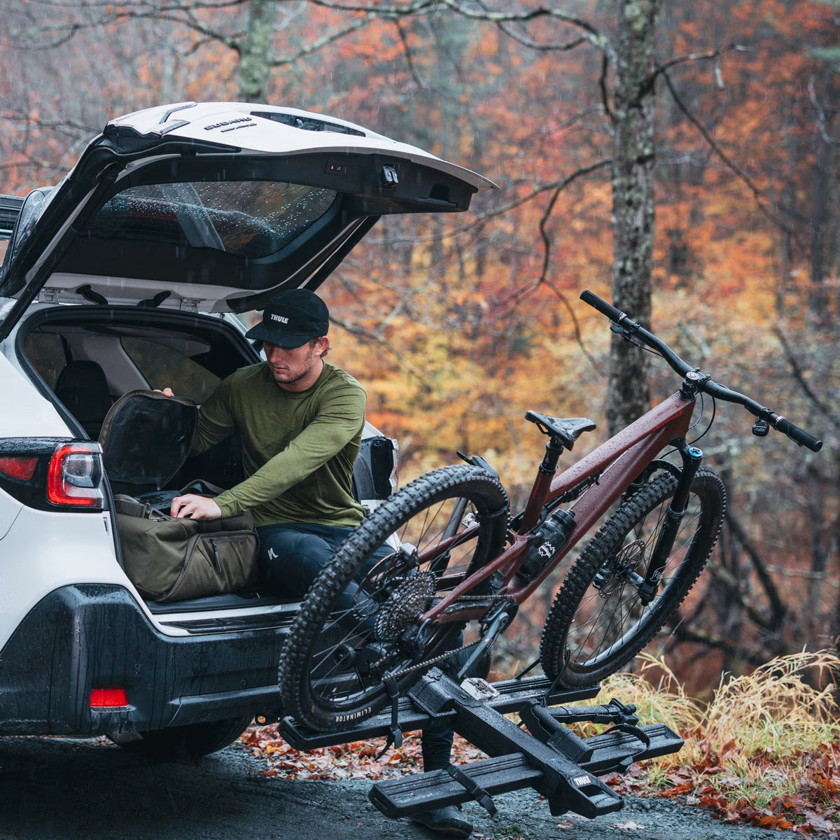 Thule Vero tilting bike rack allowing trunk access with bikes fully loaded