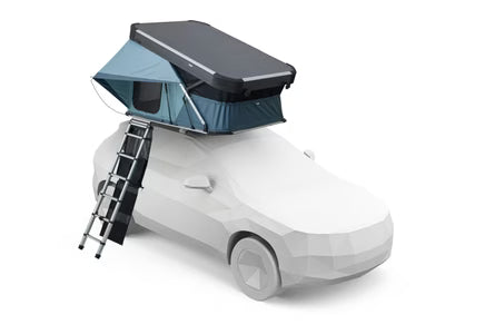 Thule Widesky side rainfly canopy setup beside rooftop tent