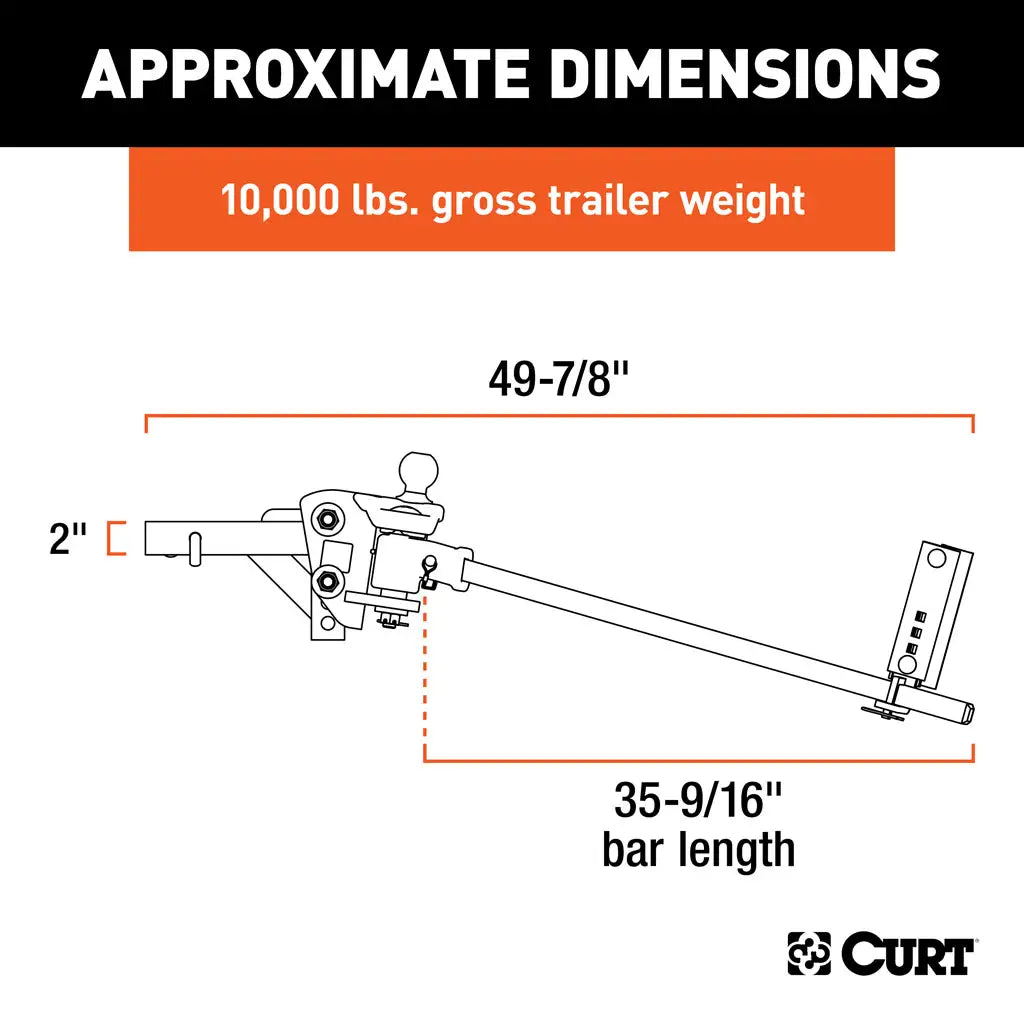 Black CURT TruTrack trunnion bar weight distribution hitch with built-in sway control and 2-5/16 inch trailer ball