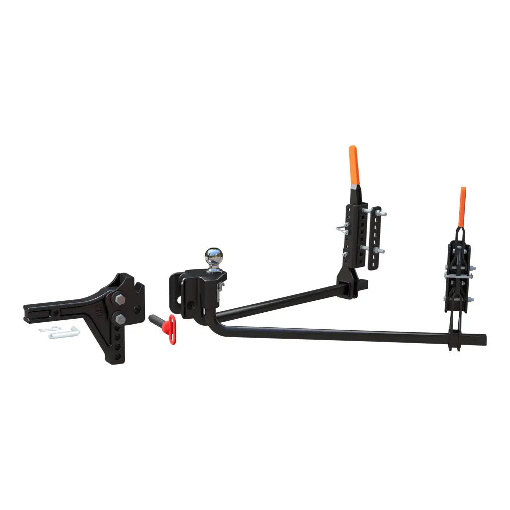 CURT TruTrack trailer-mounted weight distribution hitch with integrated sway control, black forged steel construction