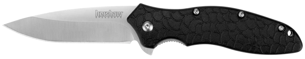 Closed Kershaw Oso Sweet folding knife with textured black handle and reversible pocket clip