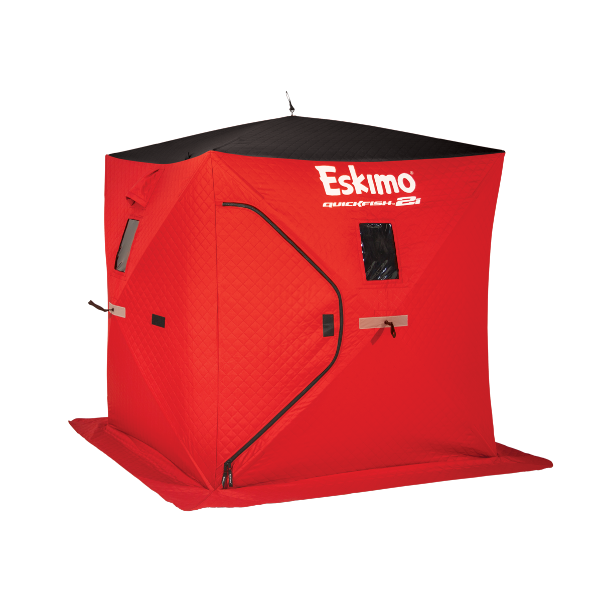 Eskimo QuickFish 2i ice fishing shelter, fully assembled, showing its insulated IQ™ fabric and hub-style design.