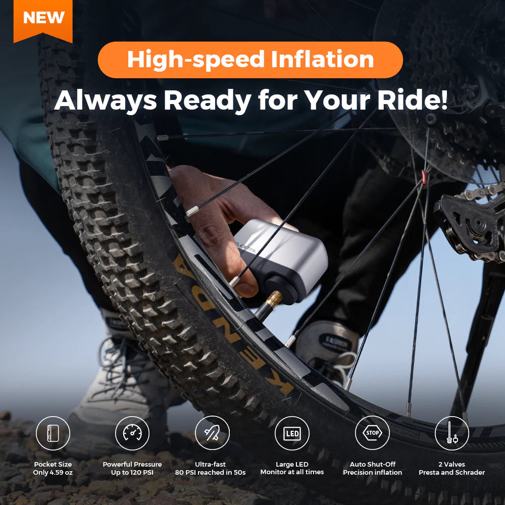 Portable 120 PSI bicycle pump with preset pressure function