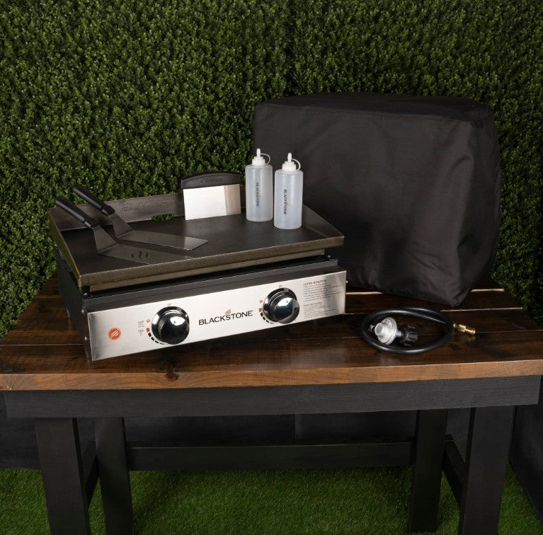 Blackstone 22 inch tabletop griddle cooking bundle with spatulas scraper and dispensers