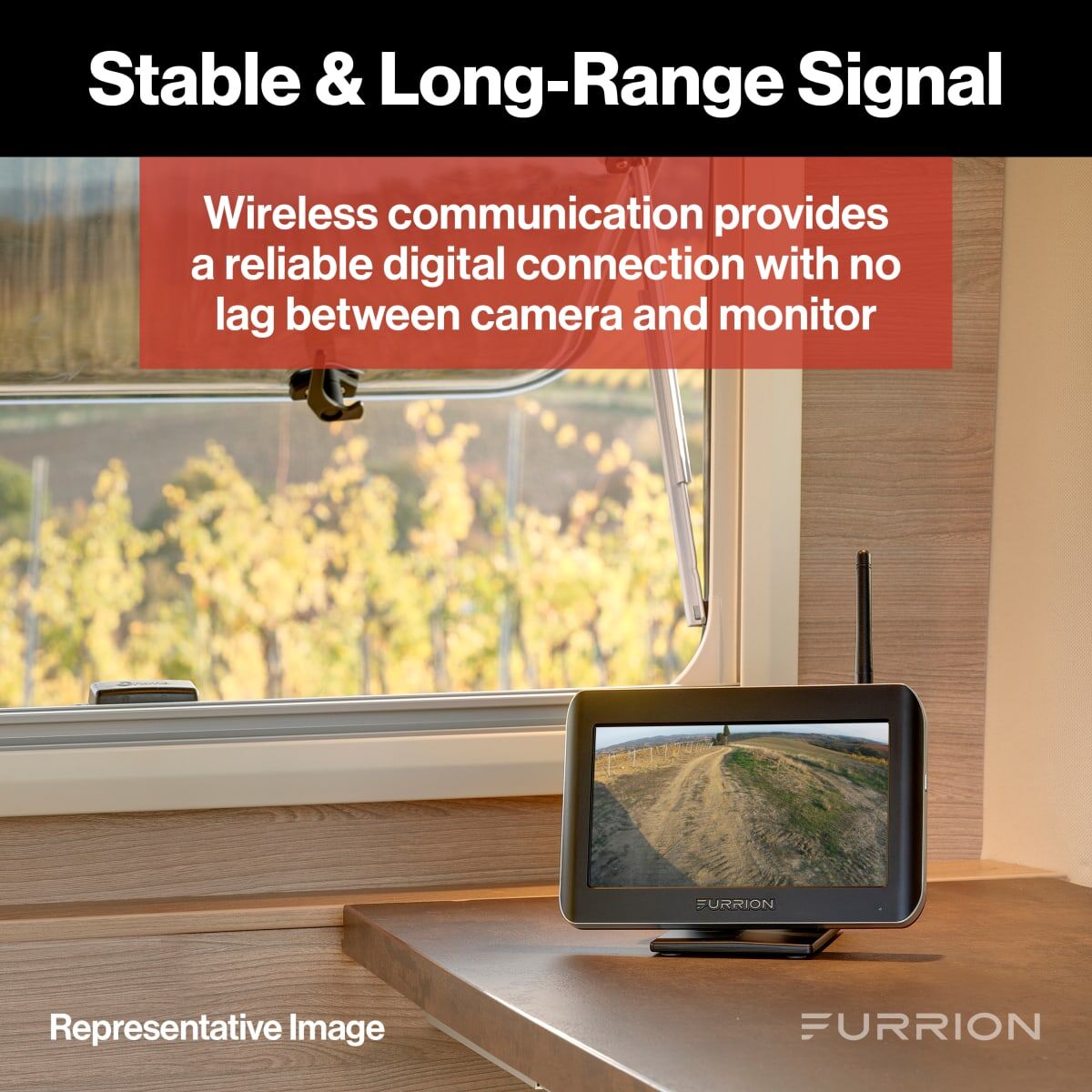 Anti-glare screen of the Furrion Vision S monitor with customizable viewing angles and park assist lines