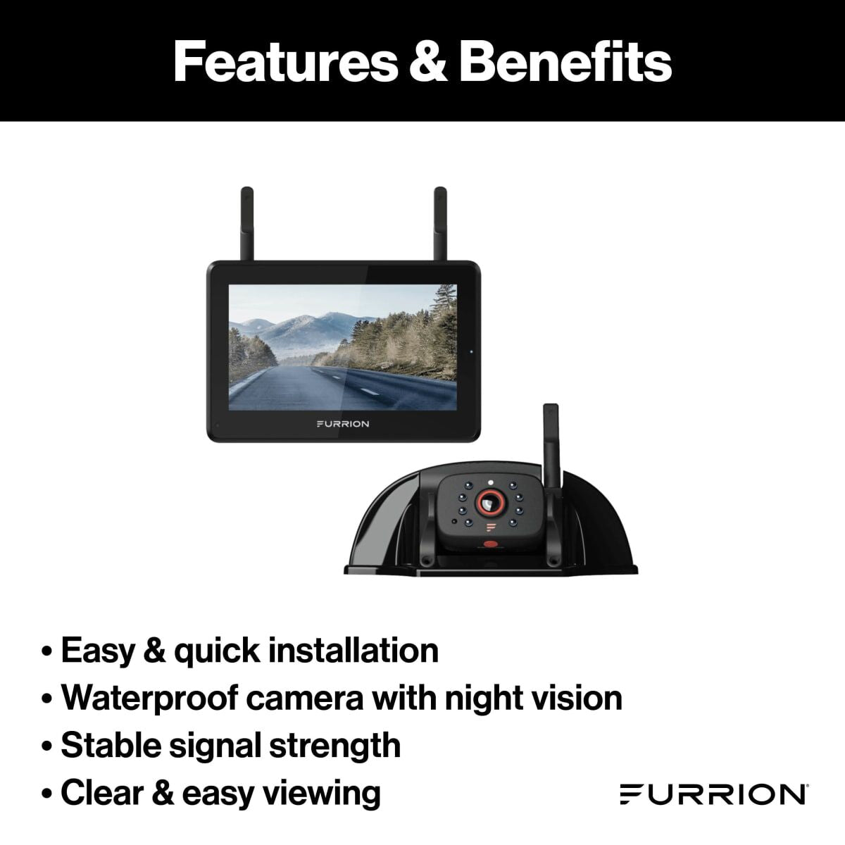 Infrared night vision view from the Furrion Vision S+ backup camera for clear visibility in low-light conditions.