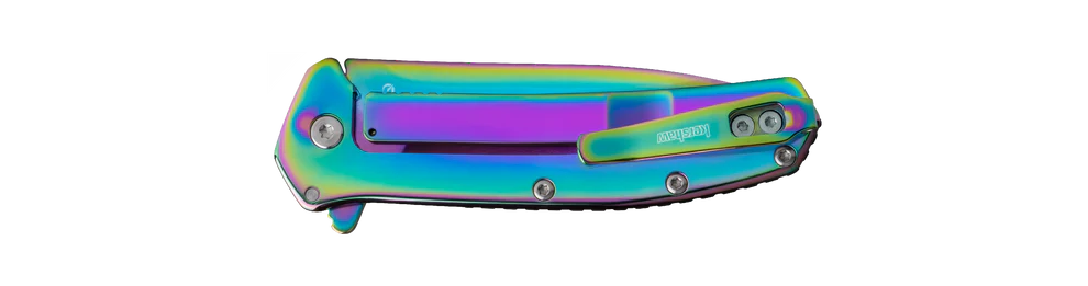 Multicolored folding knife on a white background