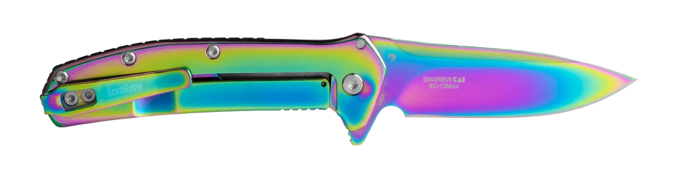 Multicolored folding knife on a white background