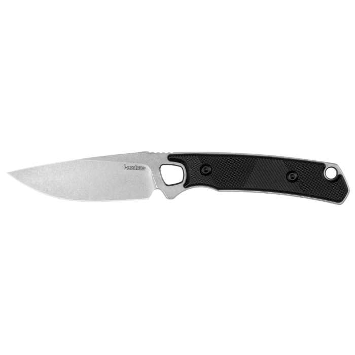 Kershaw Steppe fixed blade knife with D2 drop point blade and gray black textured handle.