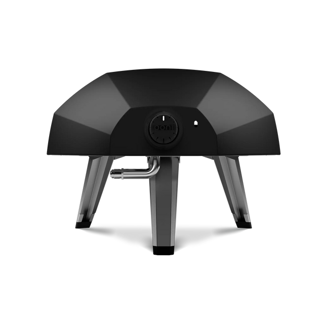 Compact outdoor pizza oven with foldable legs and instant ignition setup