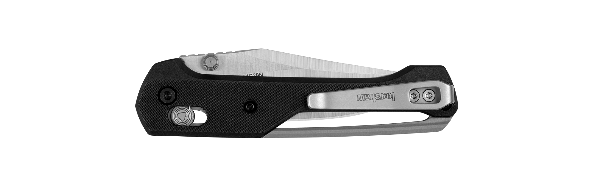 Kershaw Airspace folding knife closed with black reinforced polymer handle and deep-carry pocket clip