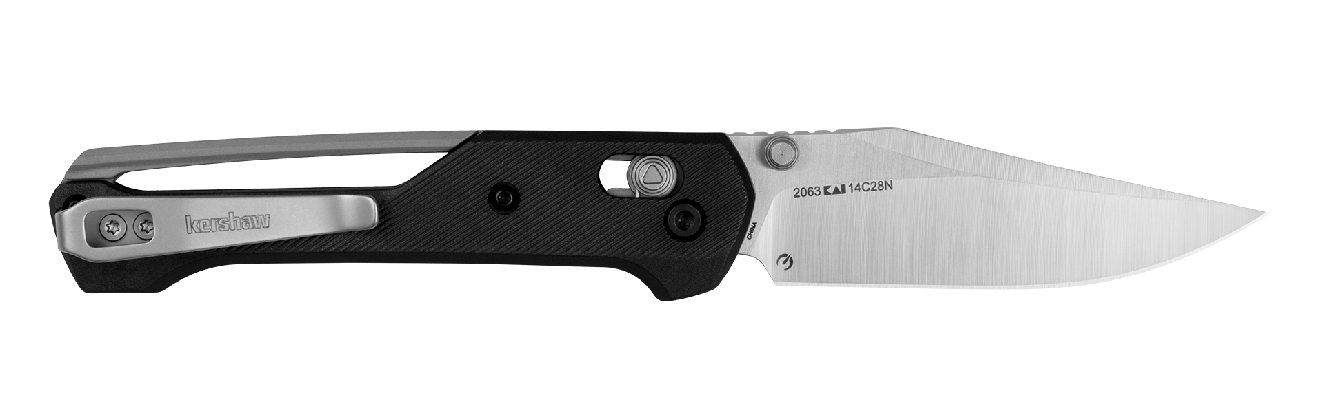 Kershaw Airspace pocket knife shown open with high-grind satin clip point blade
