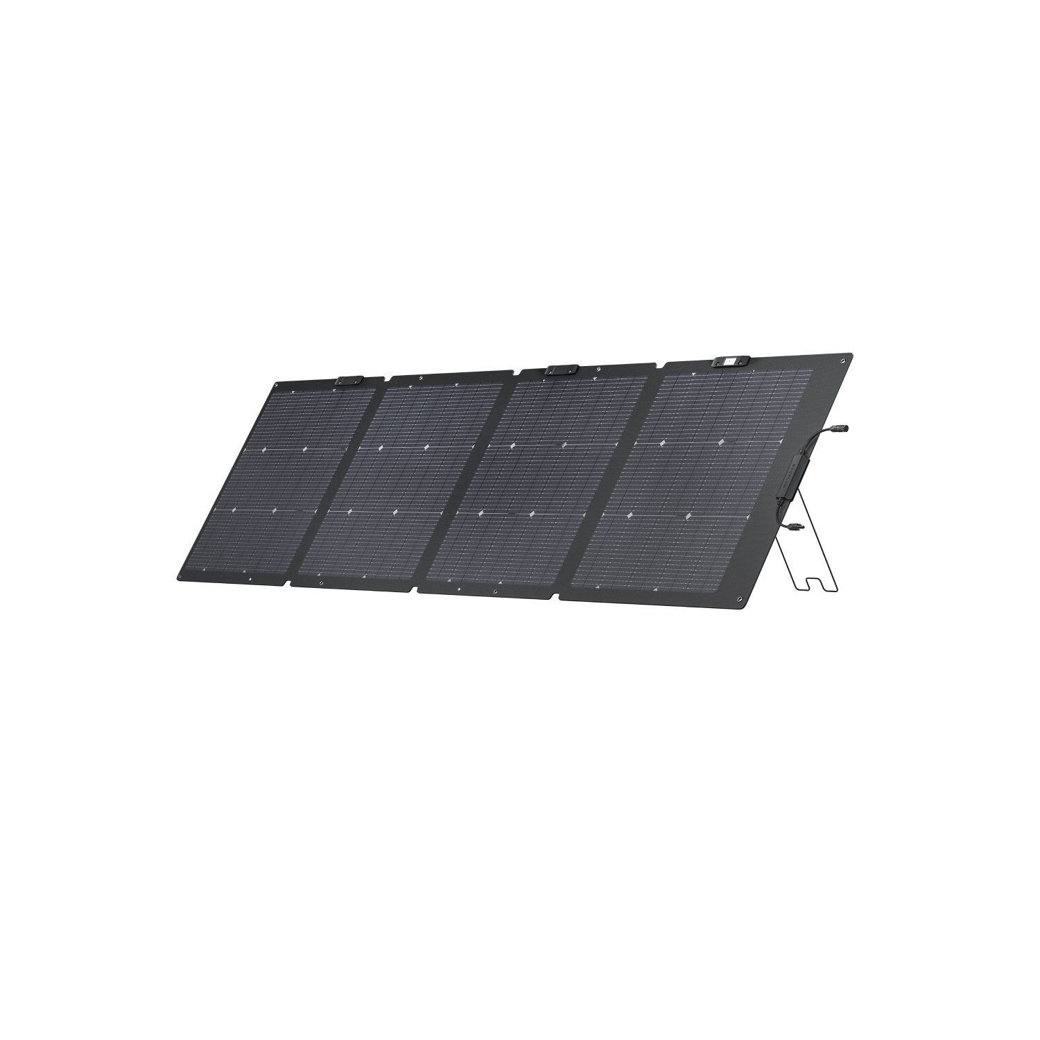 Folded EcoFlow 220W portable solar panel with compact tempered glass construction and protective carrying case for travel and camping.
