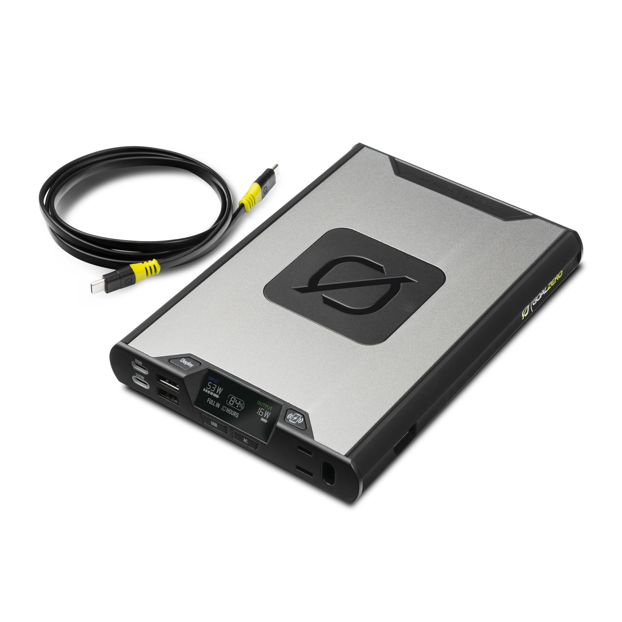 Sherpa 100AC travel power bank charging laptops, tablets, and phones with AC, USB-C, and wireless power options