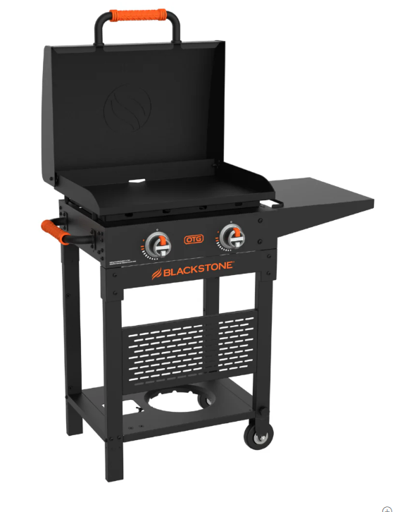 Blackstone On The Go 2-Burner propane gas griddle cart with hood in black