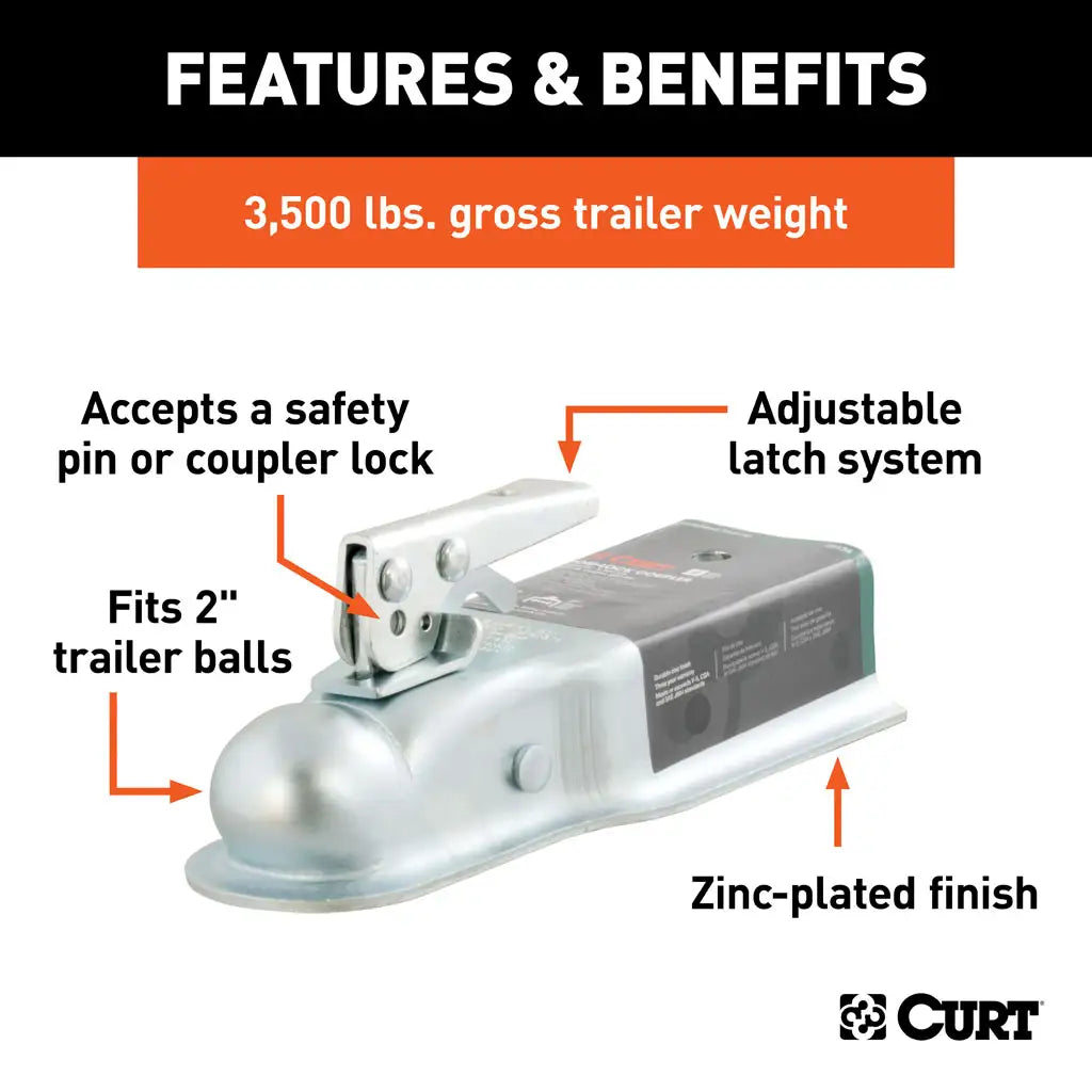 3,500 lb GTW Class 2 coupler with 500 lb tongue weight capacity