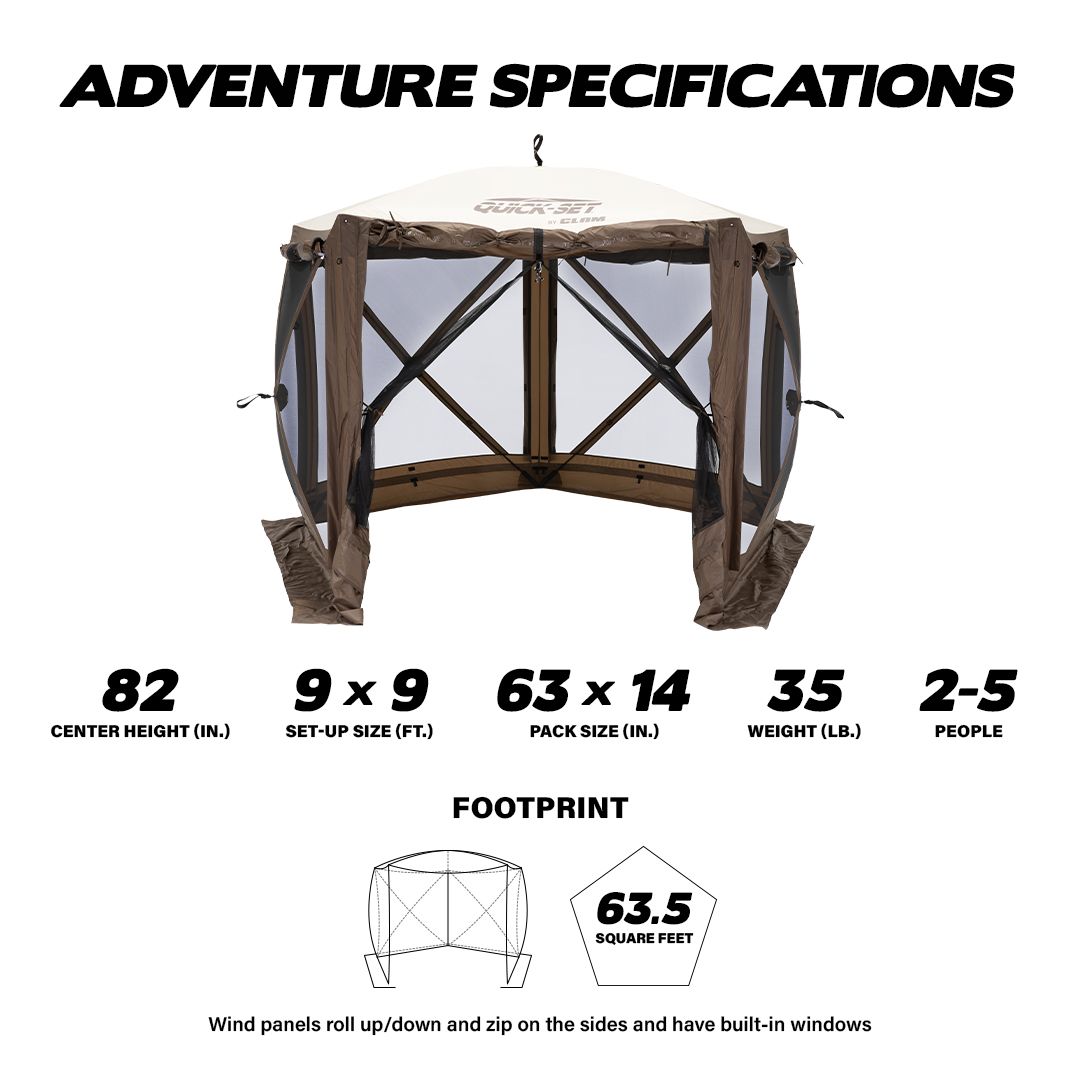 Tear-resistant, no-see-um mesh on Quick-Set Adventure shelter to keep biting insects out