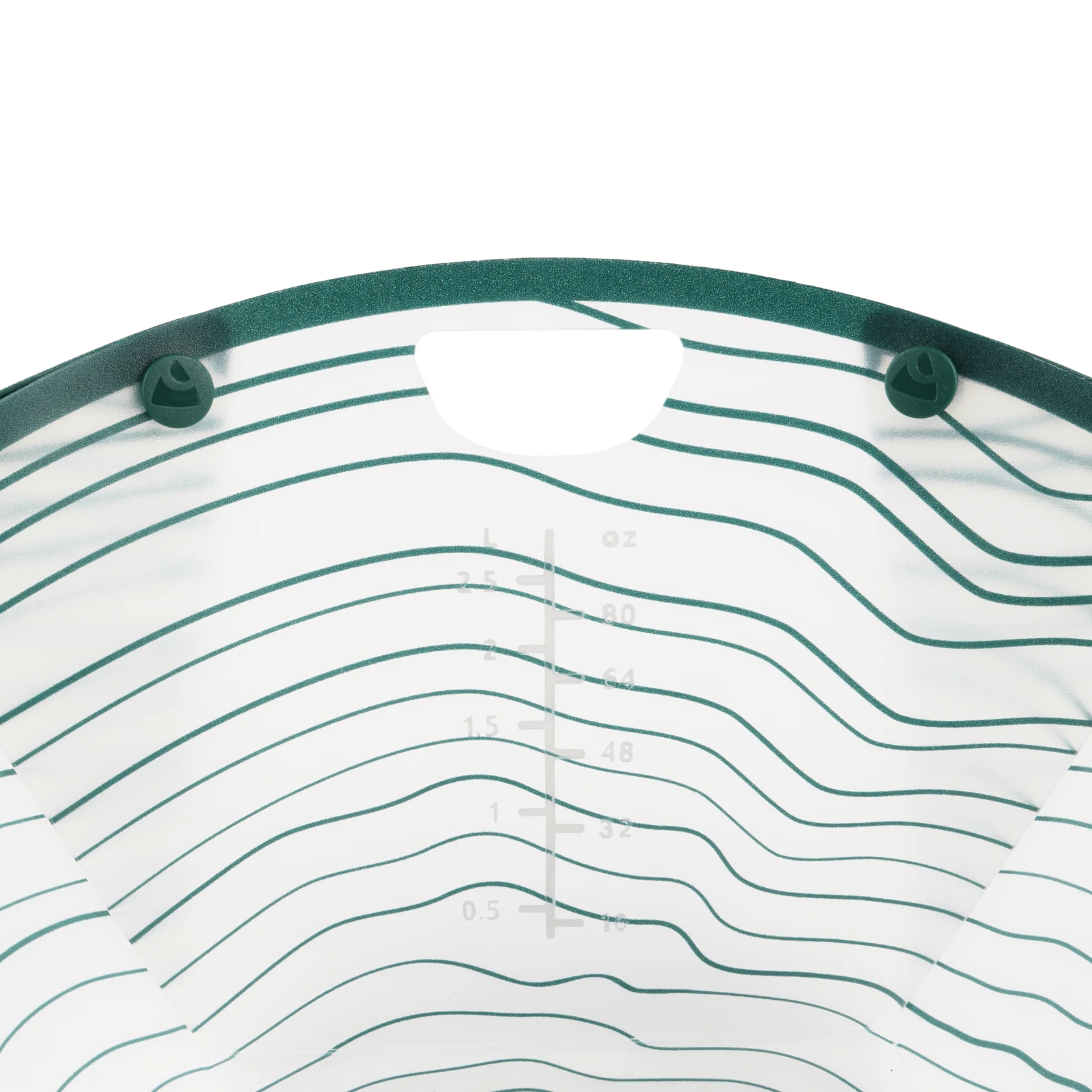 Ultralight Snapfold XL bowl for camping meals, flexible food-safe bowl with measurement markings in liters and ounces