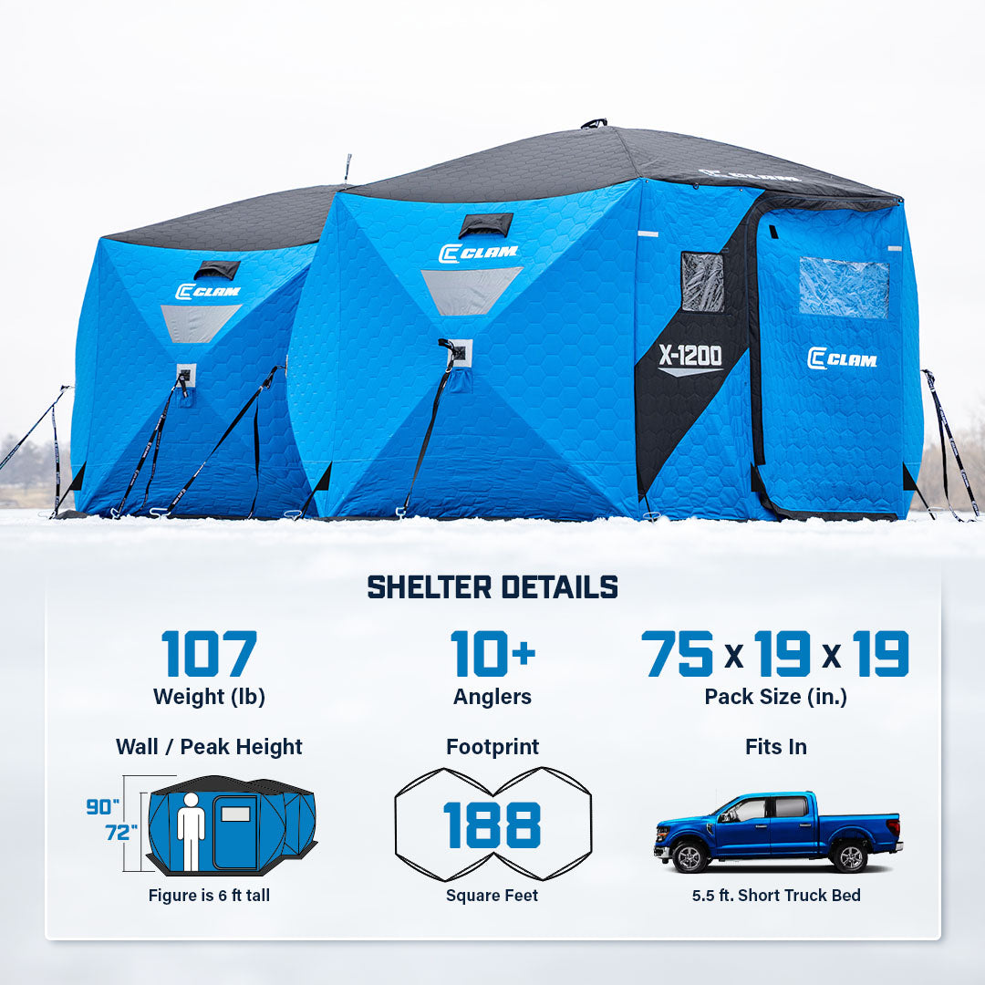 Clam X-1200 188 square foot ice fishing shelter