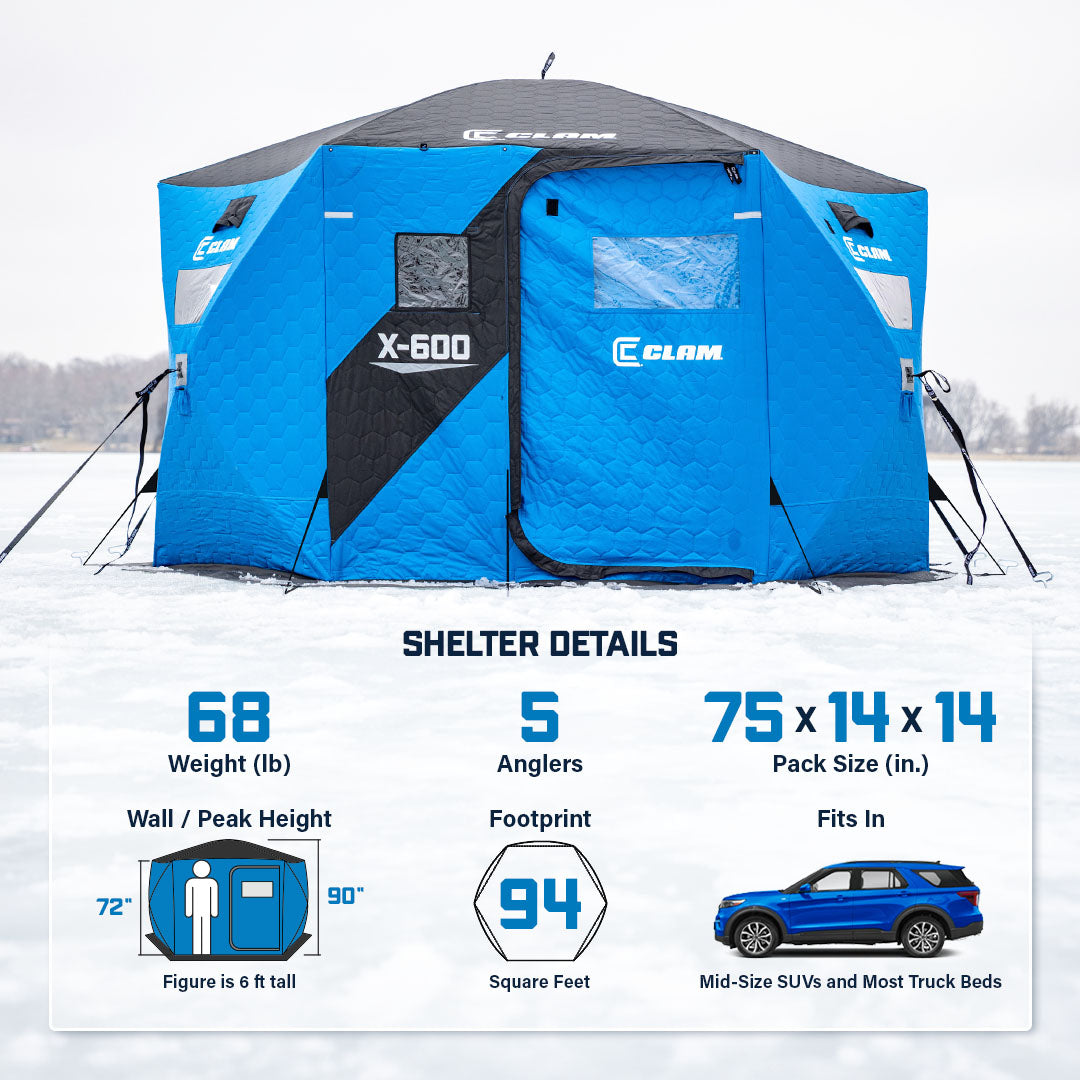 Clam X-600 ice fishing shelter with Extreme Ice Anchors