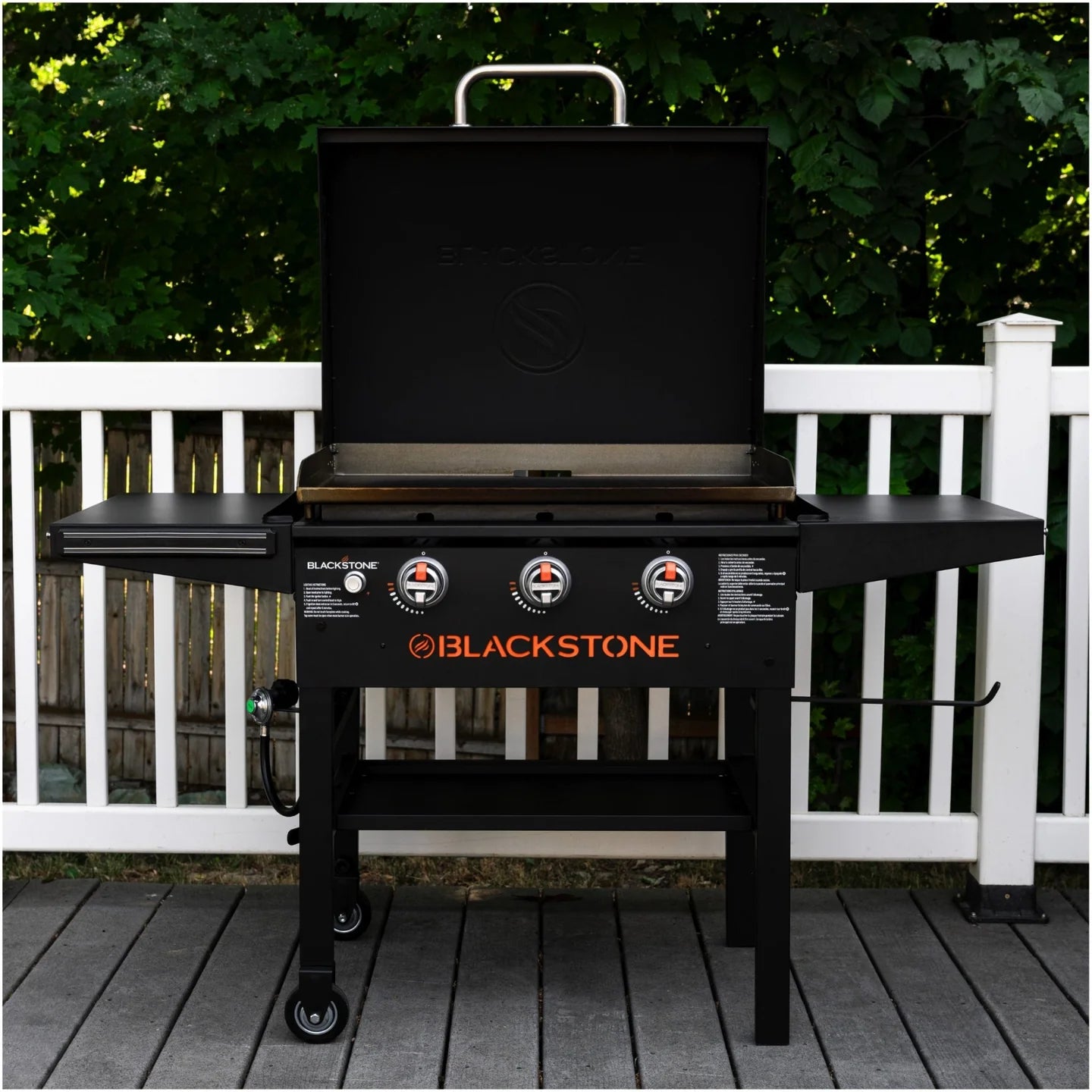 Blackstone 28 inch outdoor propane griddle with three burners and 613 sq in cooktop