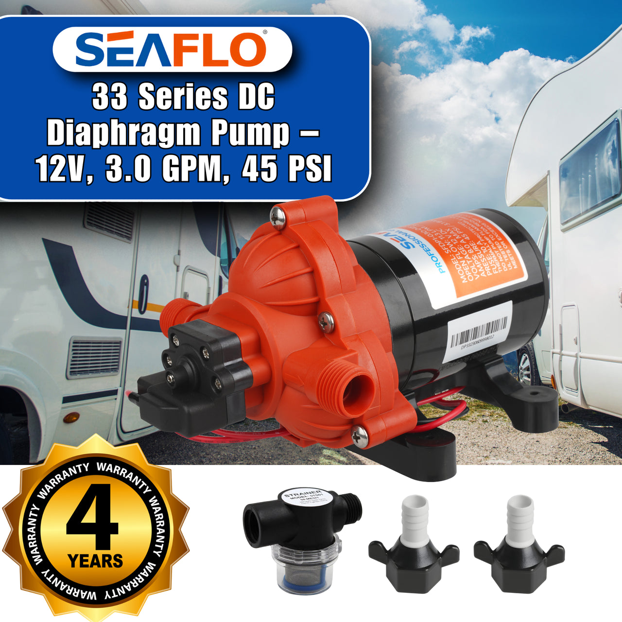 SEAFLO 33-Series Diaphragm Water Pressure Pump (12V | 3.0 GPM | 45 PSI)