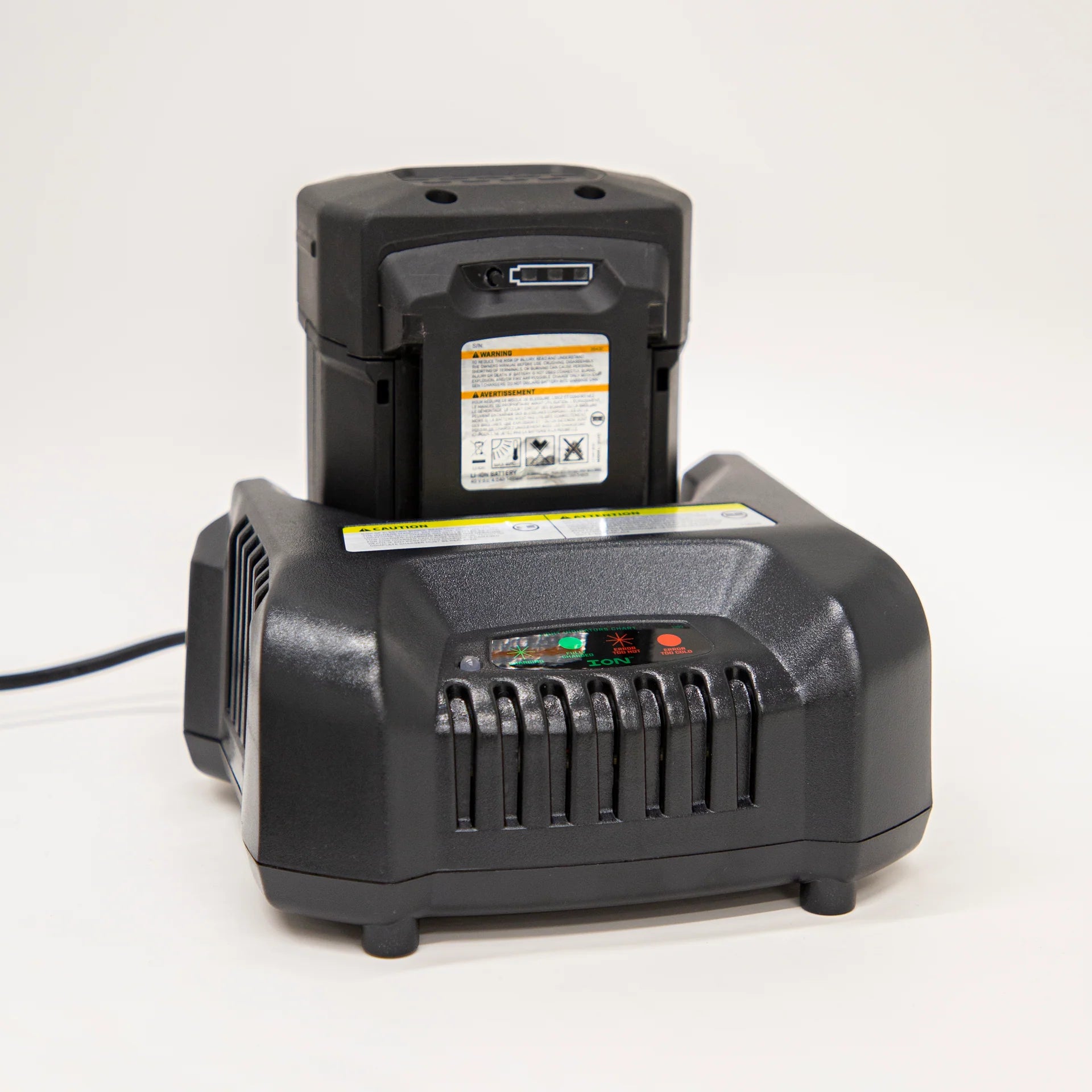 ION® Gen 3 Auger Charger compatible with Gen 1 and Gen 3 batteries.