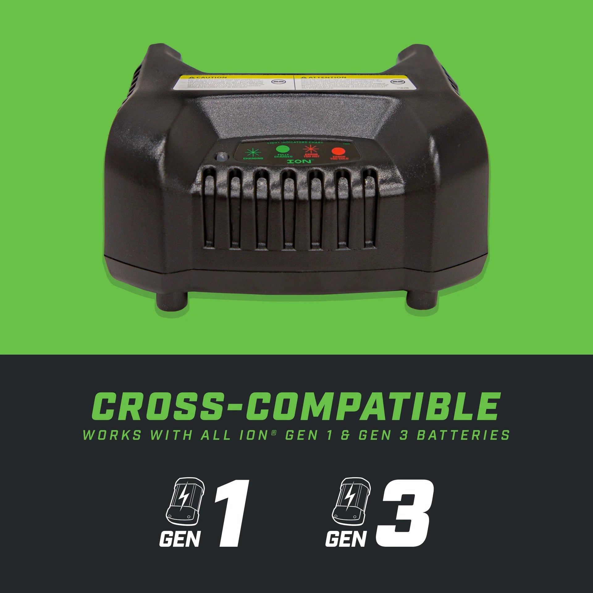 Compact and efficient ION® Gen 3 Charger for 3-5 hour battery charging.