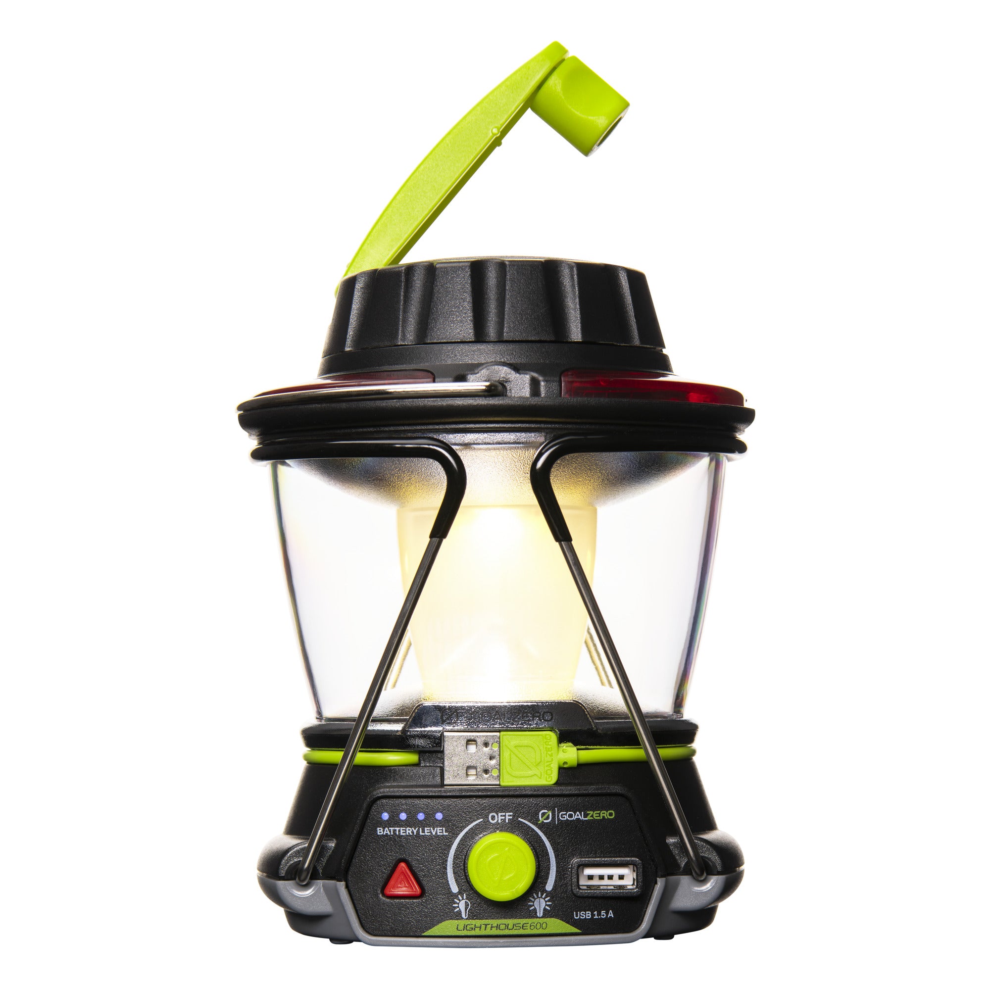 Rechargeable Goal Zero Lighthouse 600 lantern with built-in USB output for devices