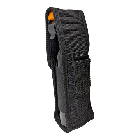 Side view of bear spray holster highlighting stretchable fabric for snug fit
