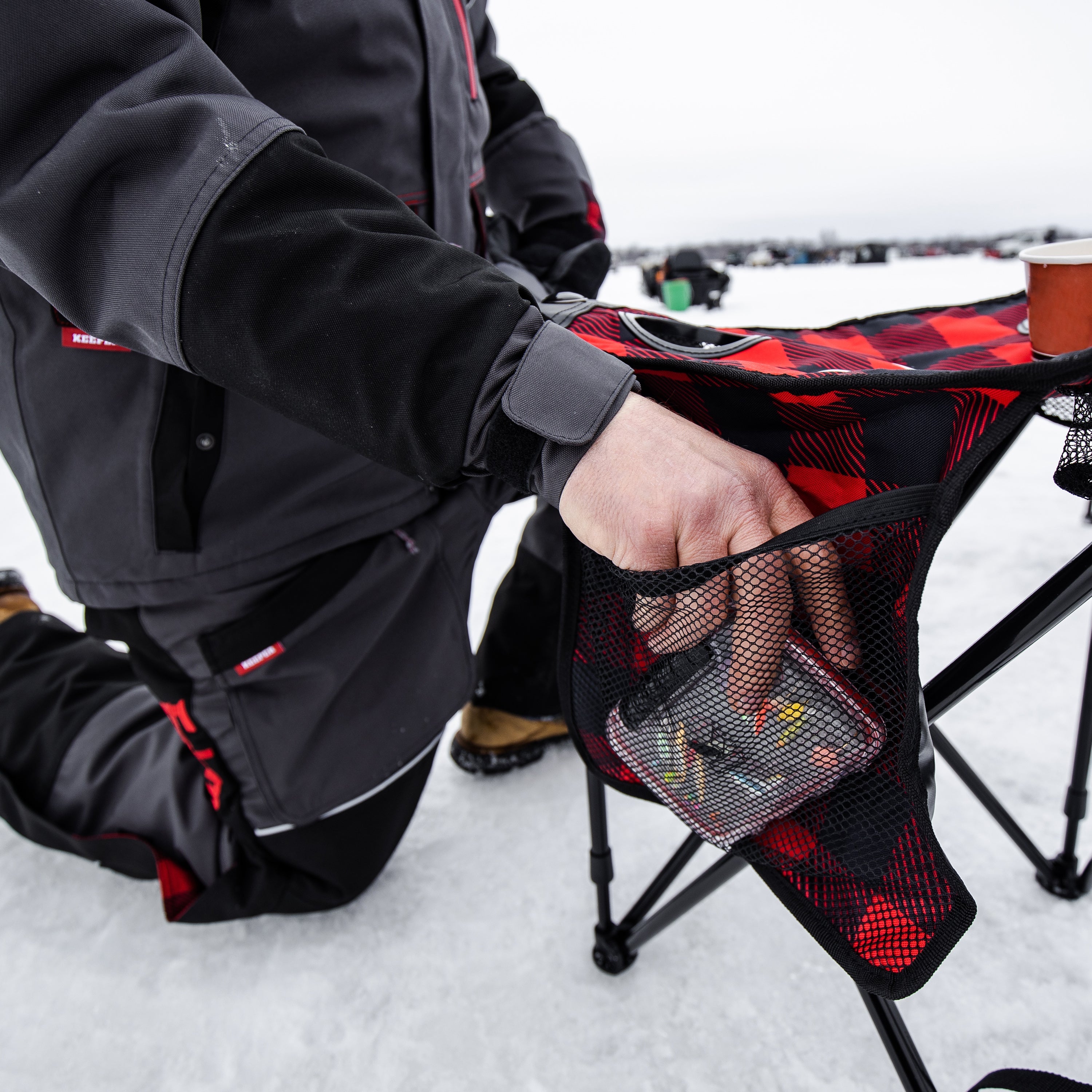 Foldable ice fishing stool with durable 600D fabric