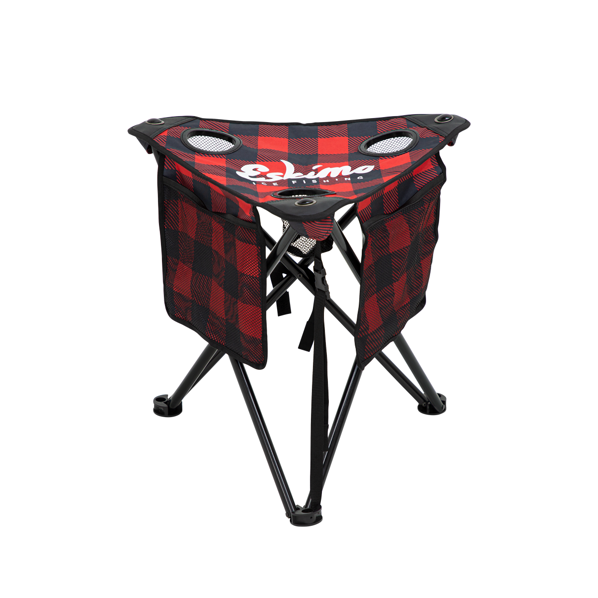 Eskimo ice fishing stool with cup holders and storage pockets